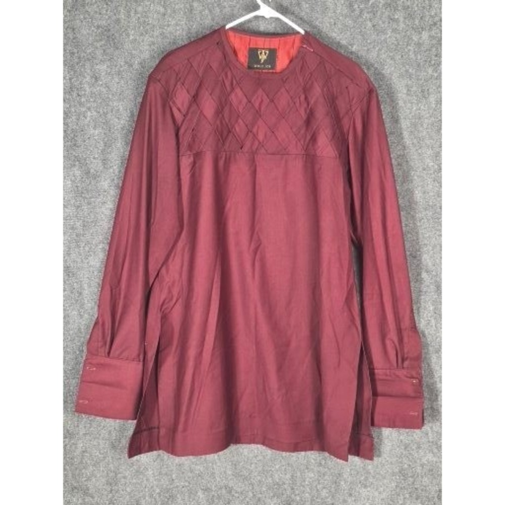 VTG Wole Job Burgundy Long Sleeve Quilted Chest Tunic Top Kaftan Work Minimalist
